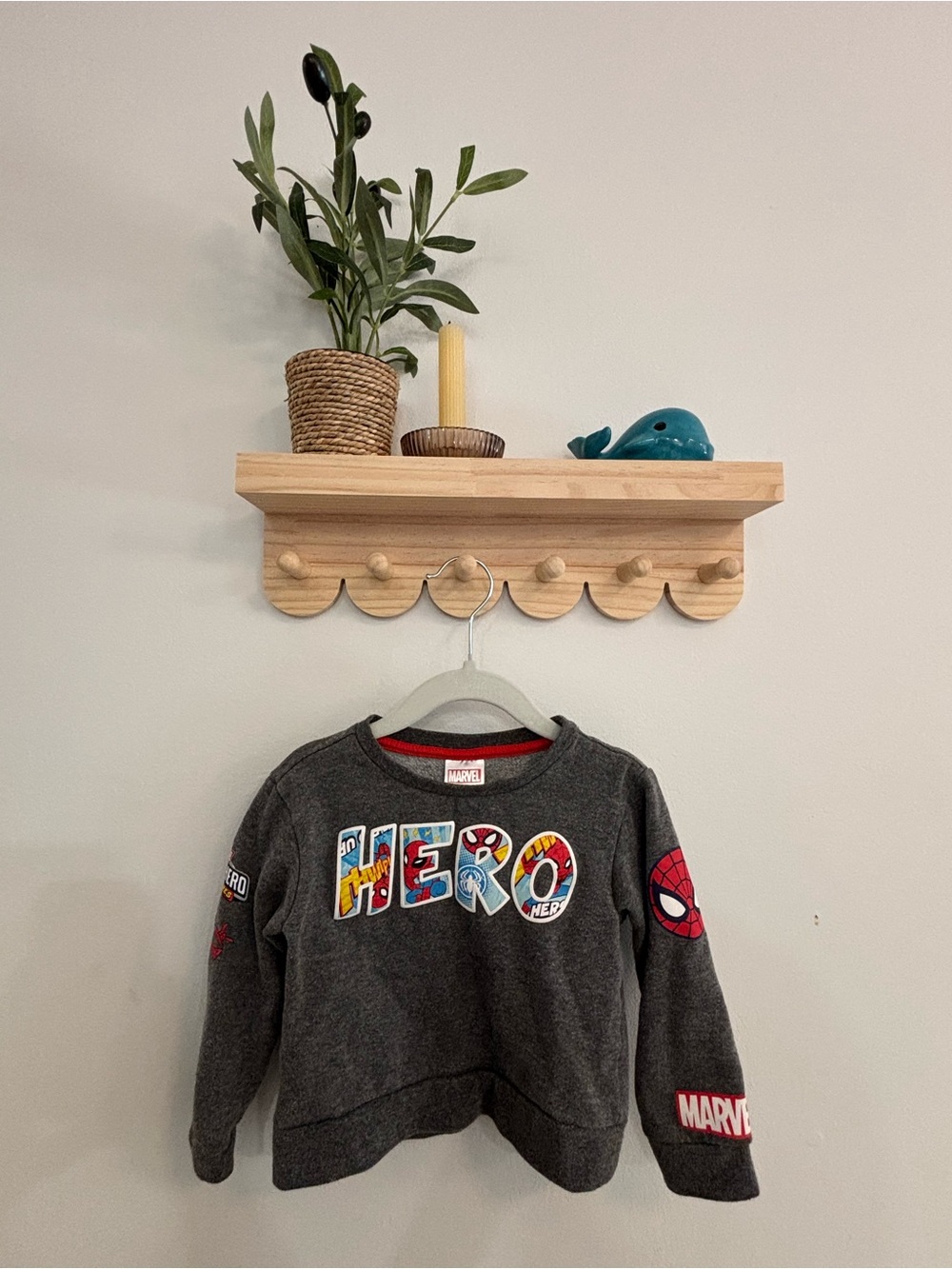 Marvel Kids Gray 'HERO' Graphic Sweatshirt with Red Trim
